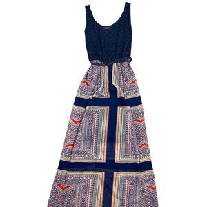 Luxology Navy Patchwork Maxi Dress NWT with Back Slit Size 4
